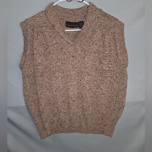 Monarch Knits Vintage 80s Sleeveless Wool Blend Beige V-Neck Sweater Womens Sz L